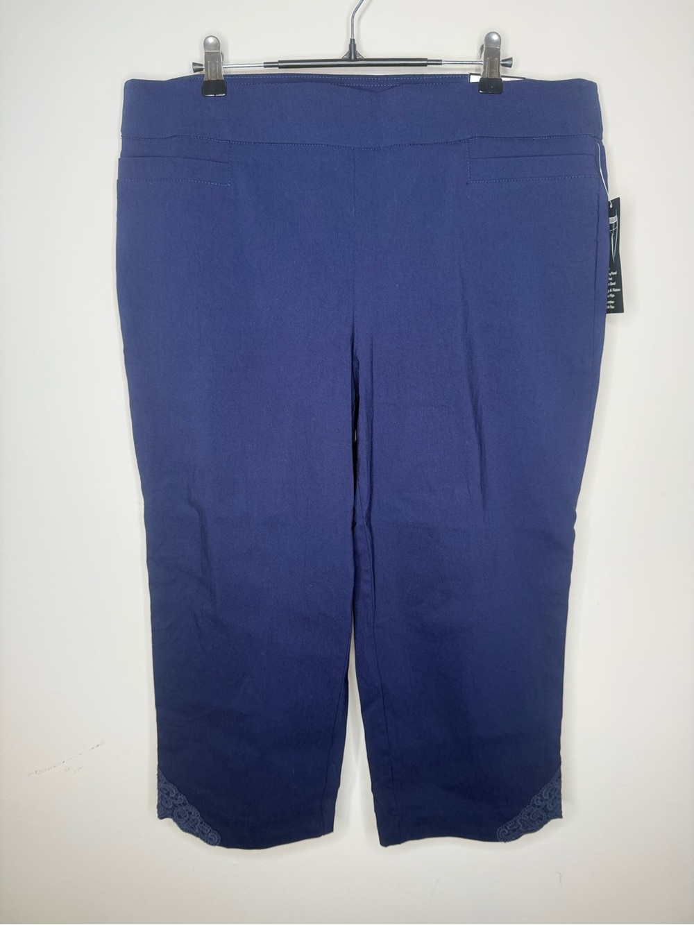 navy blue Kim Rogers tummy control pants with lace trim